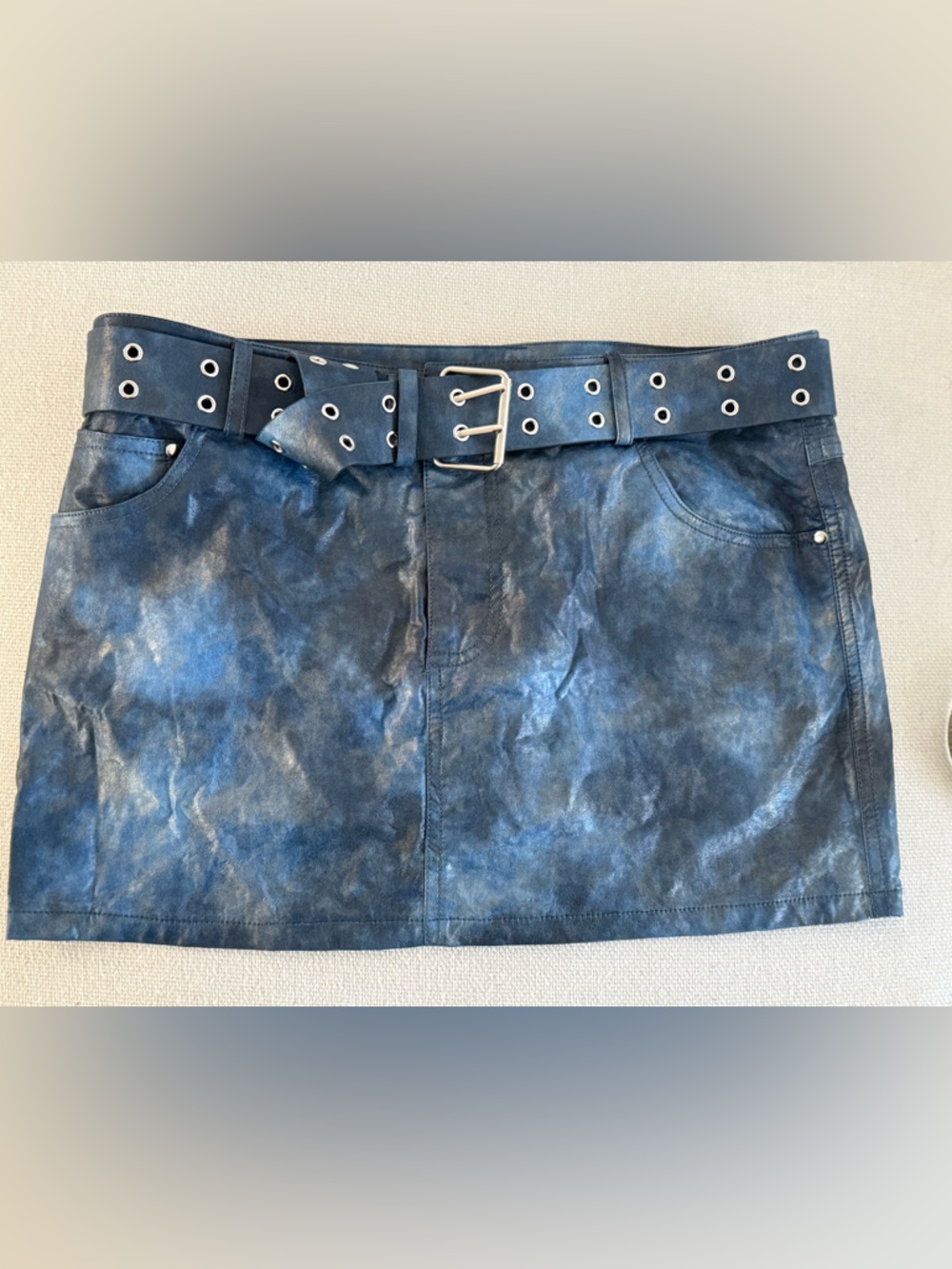REVOLVE Blue Tie-Dye Mini Skirt with Grommet Belt